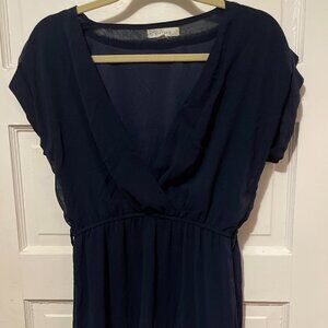 Navy Alythea Dress | Medium | V-neck | Beige stripes